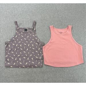Wild Fable Ribbed Tank Top Bundle WMNS XXL Coral & XL Purple Floral Cropped